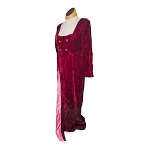 Vtg 1970s Red Crushed Velvet Double Breasted Medieval Renaissance Dress 10 11